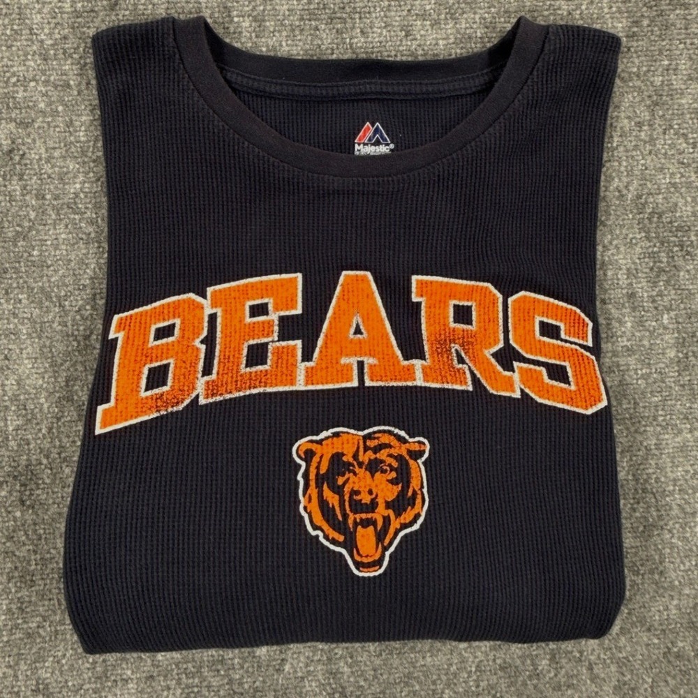 Majestic Chicago Bears Mens 3XL Navy Blue Waffle Knit Thermal Long Sleeve Shirt